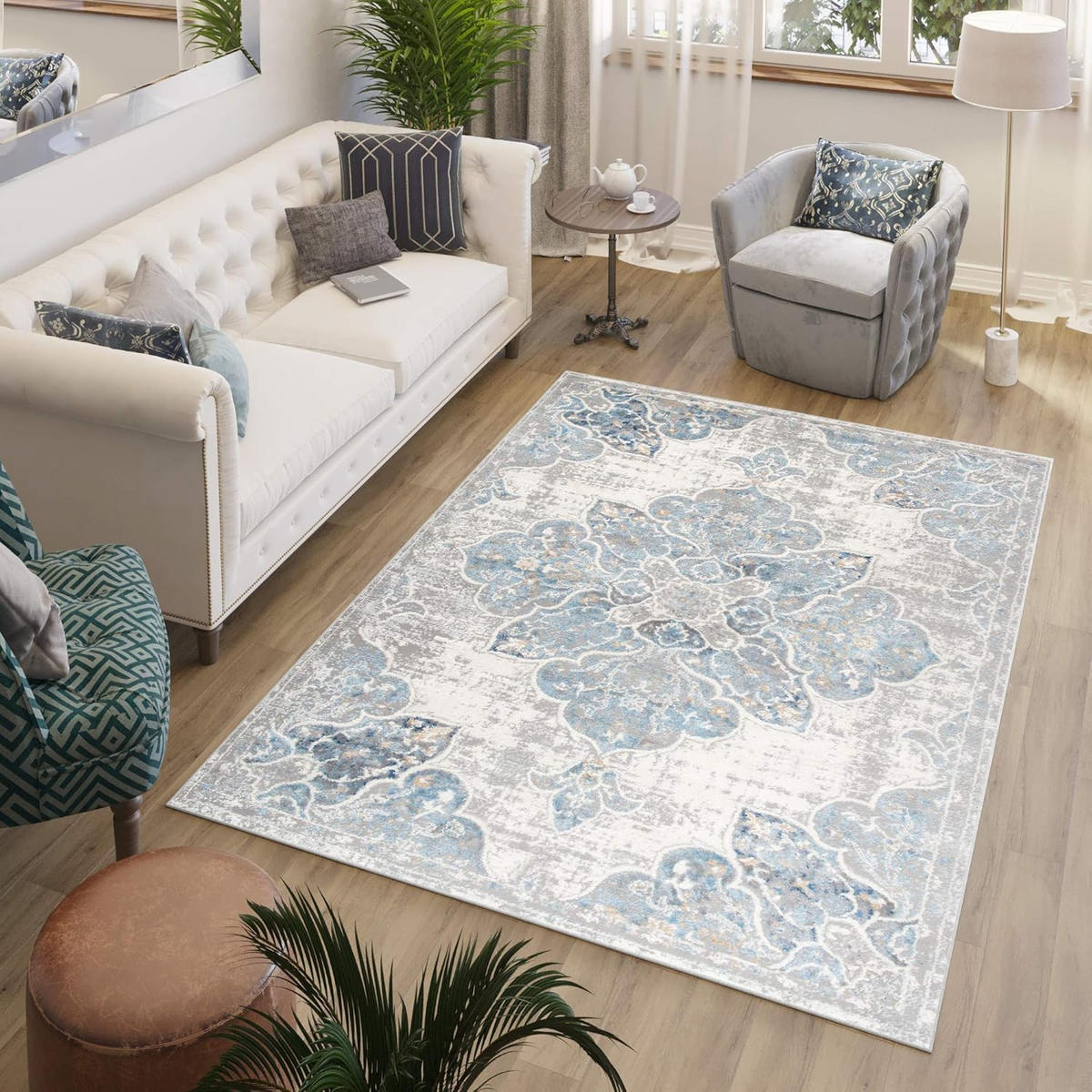 TEPPICH VALLEY Grau Blau 300/400 cm - Blau, Textil (300/400cm) - Tapiso