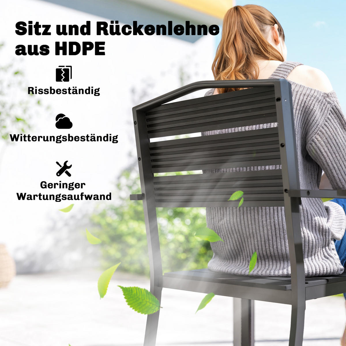 GARTENSTÜHLE 4er Set Metall HDPE Schwarz - Schwarz, Kunststoff (51/90/52cm) - Outsunny