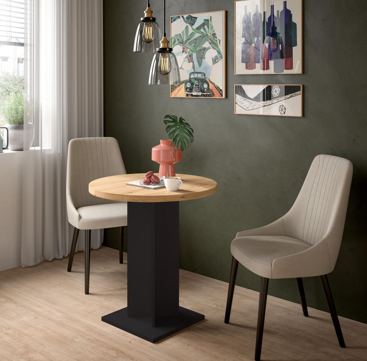 ESSTISCH GUSTAV (B/H/T: ca. 70/76/70 cm) in schwarz/Artisan Eiche Nachbildung - Schwarz, Holzwerkstoff (70/70/76cm)