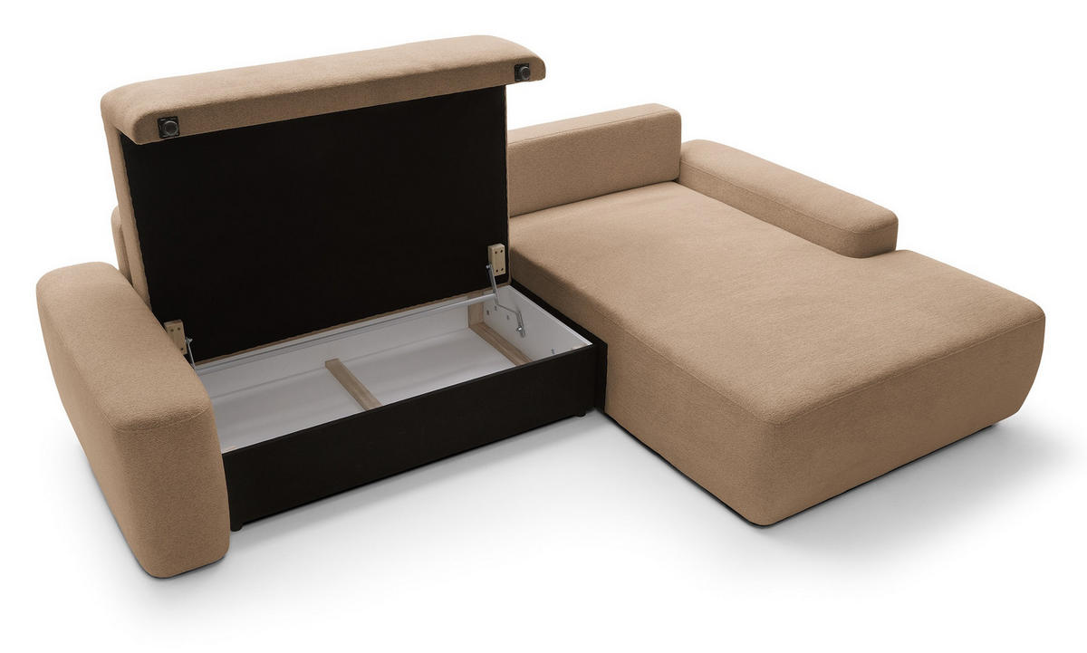 ECKCOUCH mit Schlaffunktion Orea M, 265 cm, Bettkasten, Rechts, Braun - Braun, Holz (162/264cm) - Emporius