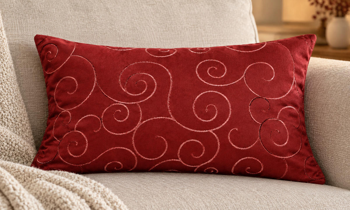 KISSENBEZUG 30x50 cm Bordeaux Damast Circle - Bordeaux, Textil (30/50cm) - TiborTex
