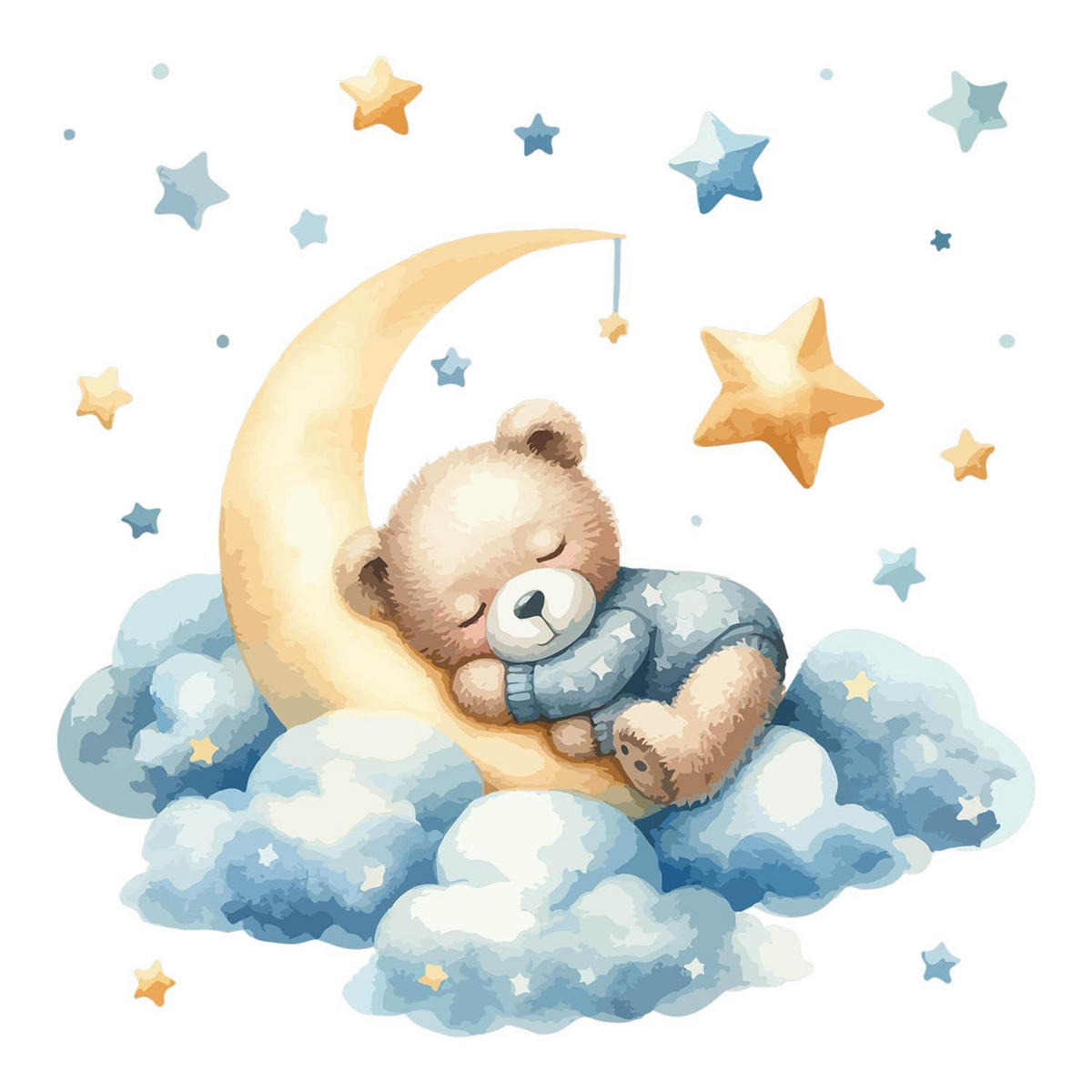 WANDAUFKLEBER 100x95cm - Süßer schlafender Bär - Multicolor, Kunststoff (100/95/0.1cm) - Wallfluent