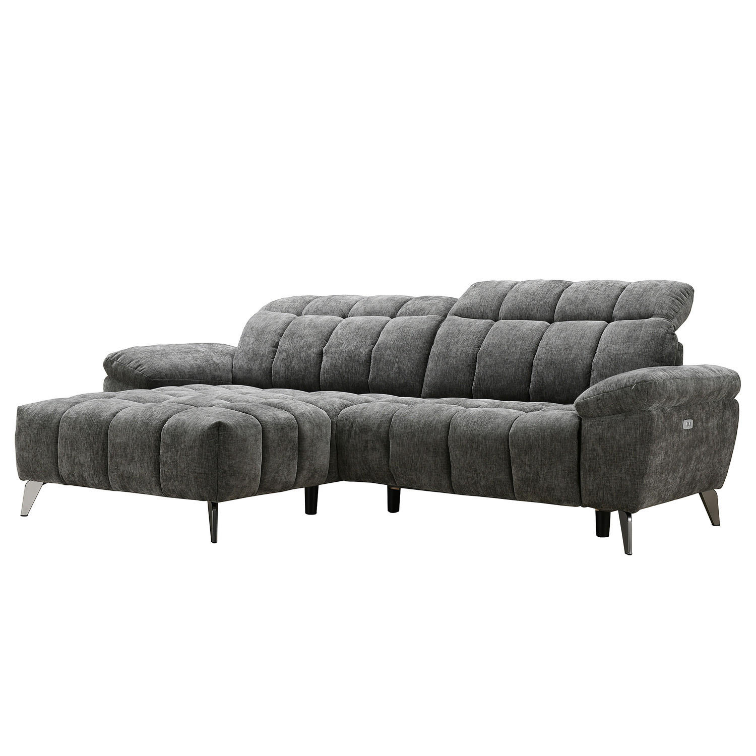 ECKSOFA mit Longchair - Grau - Chenille - Braun/Grau, Textil/Metall (266/178cm) - home24
