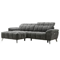 ECKSOFA mit Longchair - Grau - Chenille - Braun/Grau, Textil/Metall (266/178cm) - home24