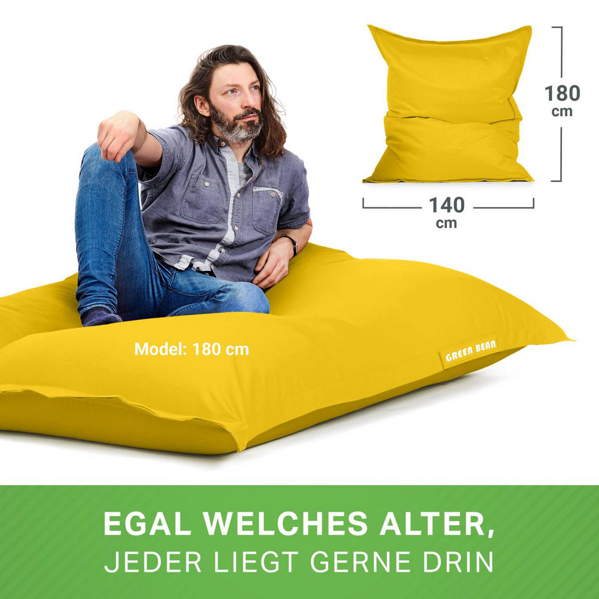 SITZSACK XXL "Square" 140x180cm - 380 L - Gelb, Textil (140/25/180cm) - Green Bean