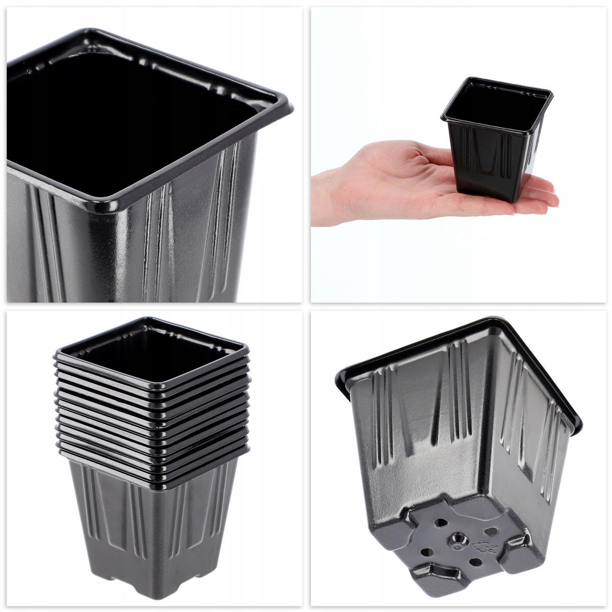 SAMENTOPF, quadratisch, 7 cm, 12 Stück - Schwarz, Kunststoff - KADAX