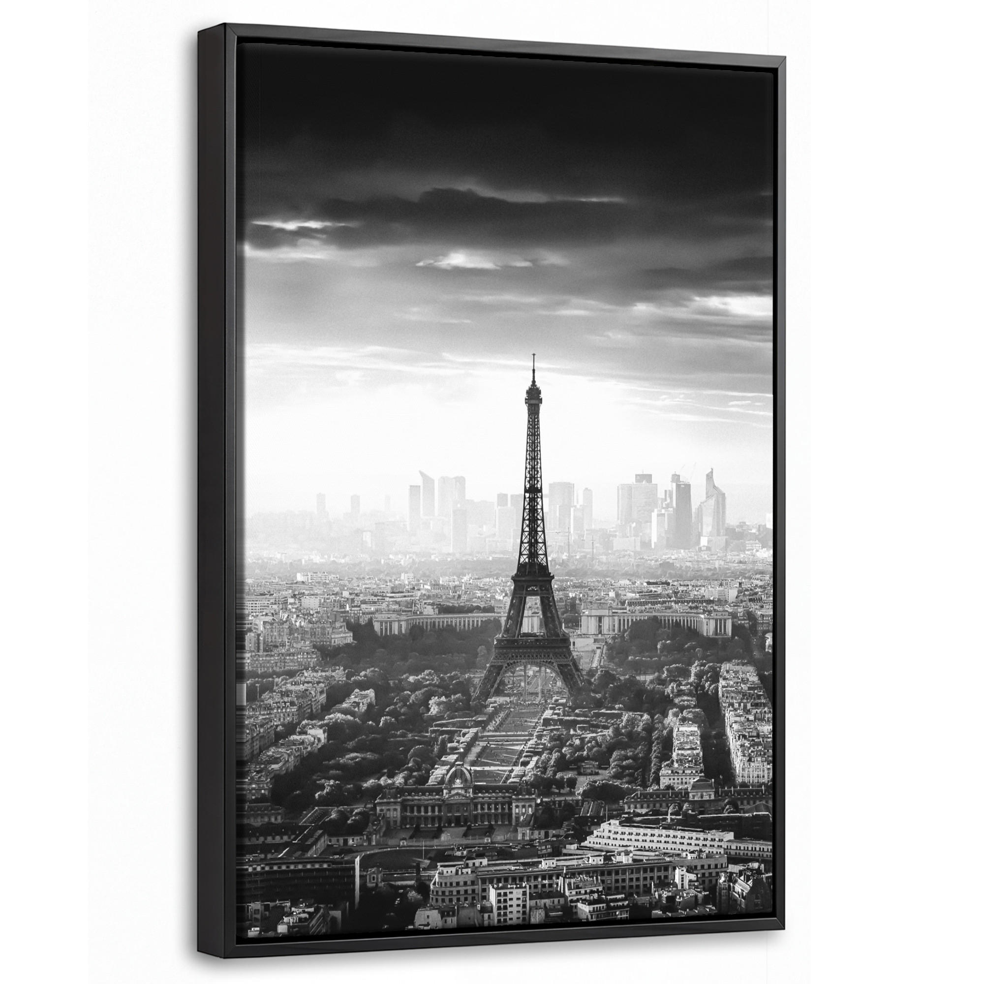 LEINWAND Bilder mit Rahmen - Paris - Skyline - Eiffelturm - Stadt - Wolken - 20x30 - Dunkelgrau, Textil (20/30cm) - MuchoWow