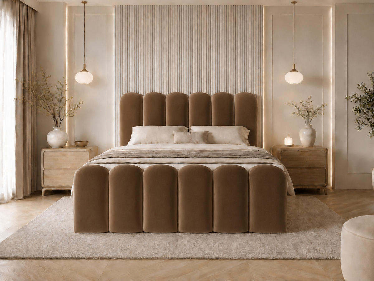 BOXBETT CUDDLE 140x200 cm in Braun, Bettkasten, Topper, Velvet-Stoff - Braun, Holz/Textil (140/200cm) - EMLAR Home