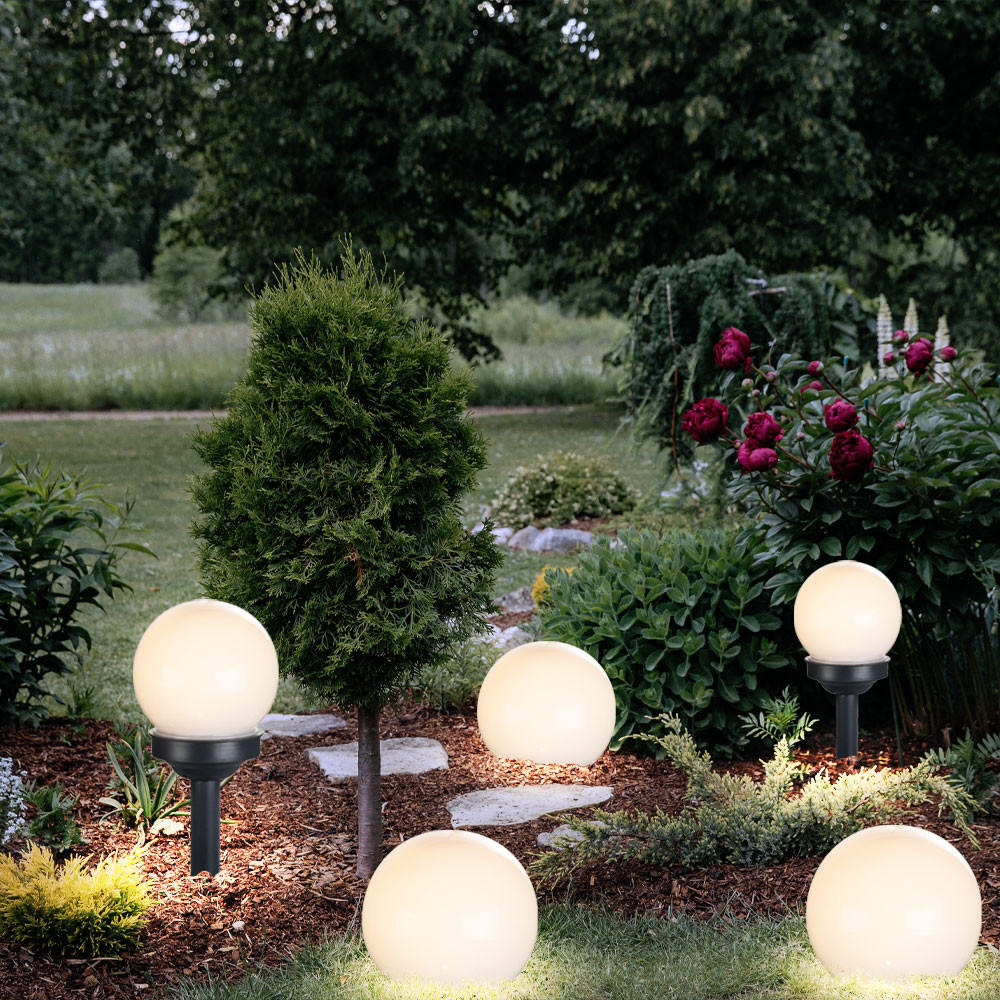 LED AUSSENLEUCHTE Solarkugel Weiß 5er Set - Weiß, Kunststoff (10/10/38cm)