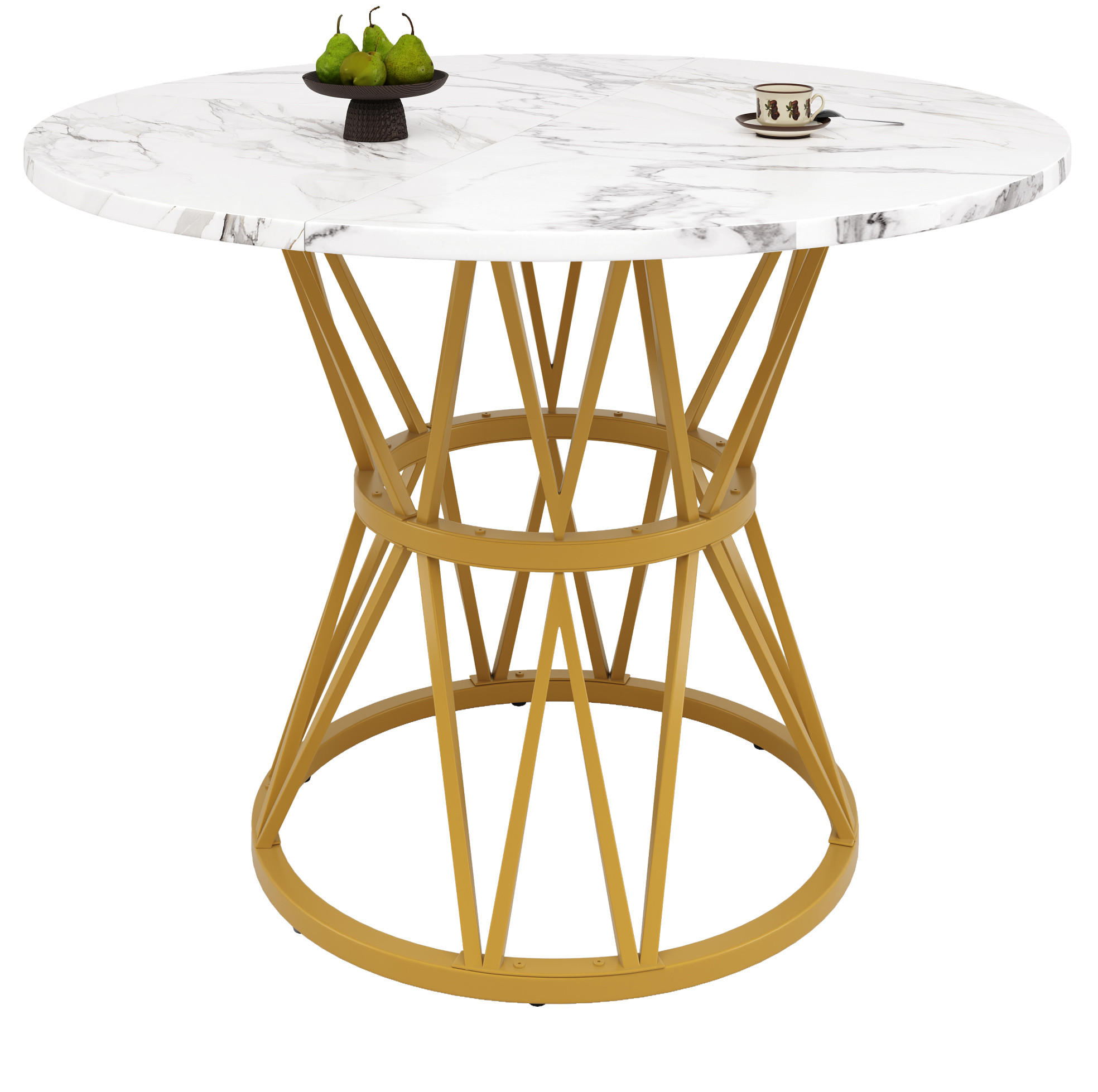 ESSTISCH 100/100/76 cm in Gold mit MDF-Tischplatte in Marmoroptik - Goldfarben, Holzwerkstoff (100/100/76cm) - Flora Grace