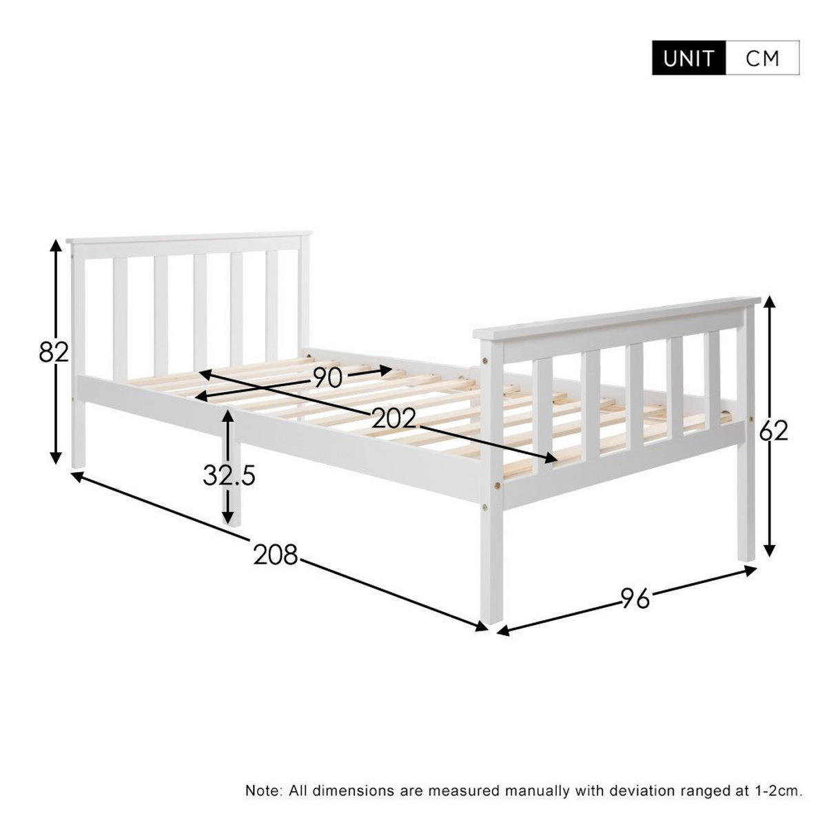 MASSIVHOLZBETT mit Lattenrost Kopfteil Doppelbett 90*200cm - Weiß, Holzwerkstoff (90/200cm)