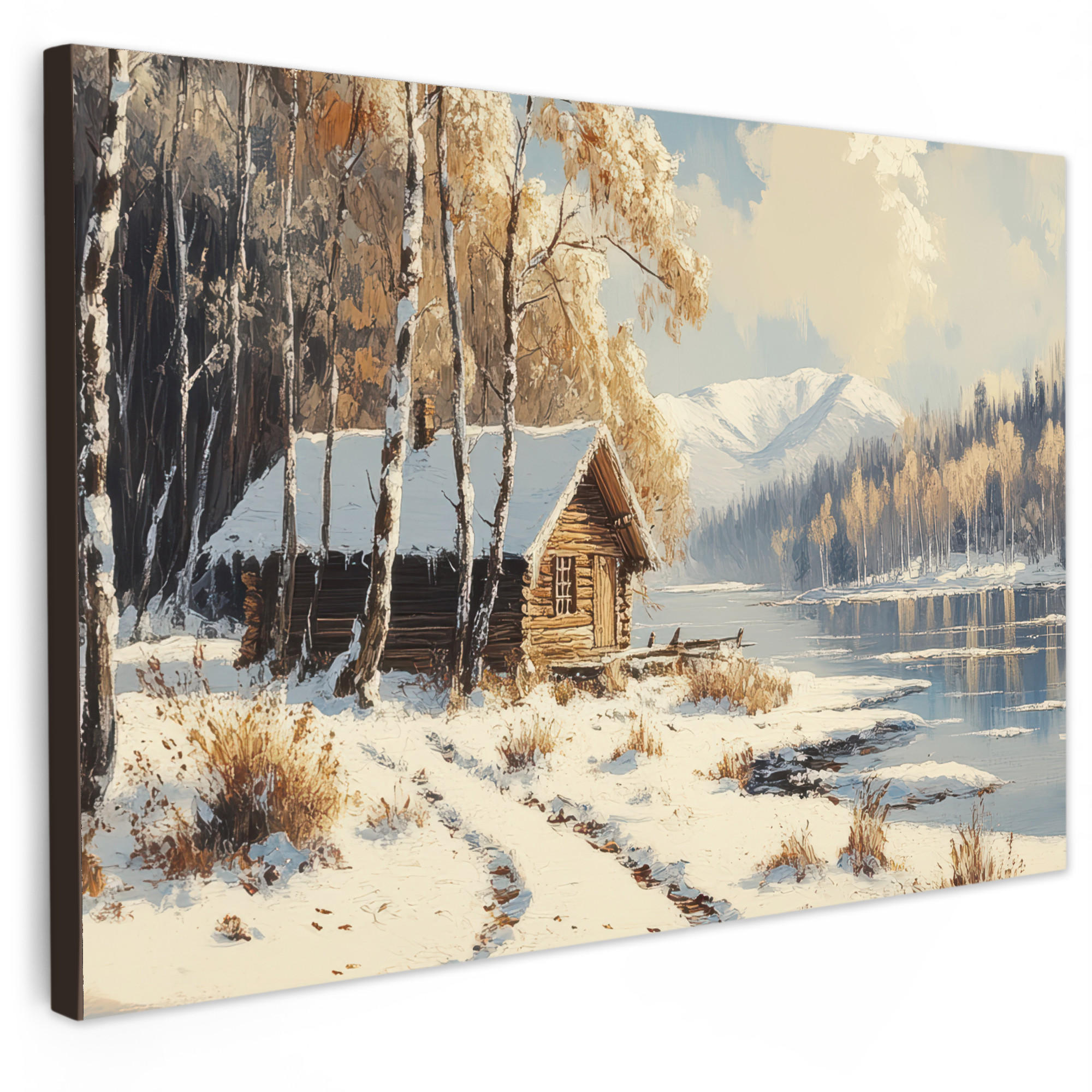 LEINWANDBILD Winter - Schnee - Zuhause - Natur XXL 150x100 cm - Hellbraun, Textil (150/100cm) - MuchoWow