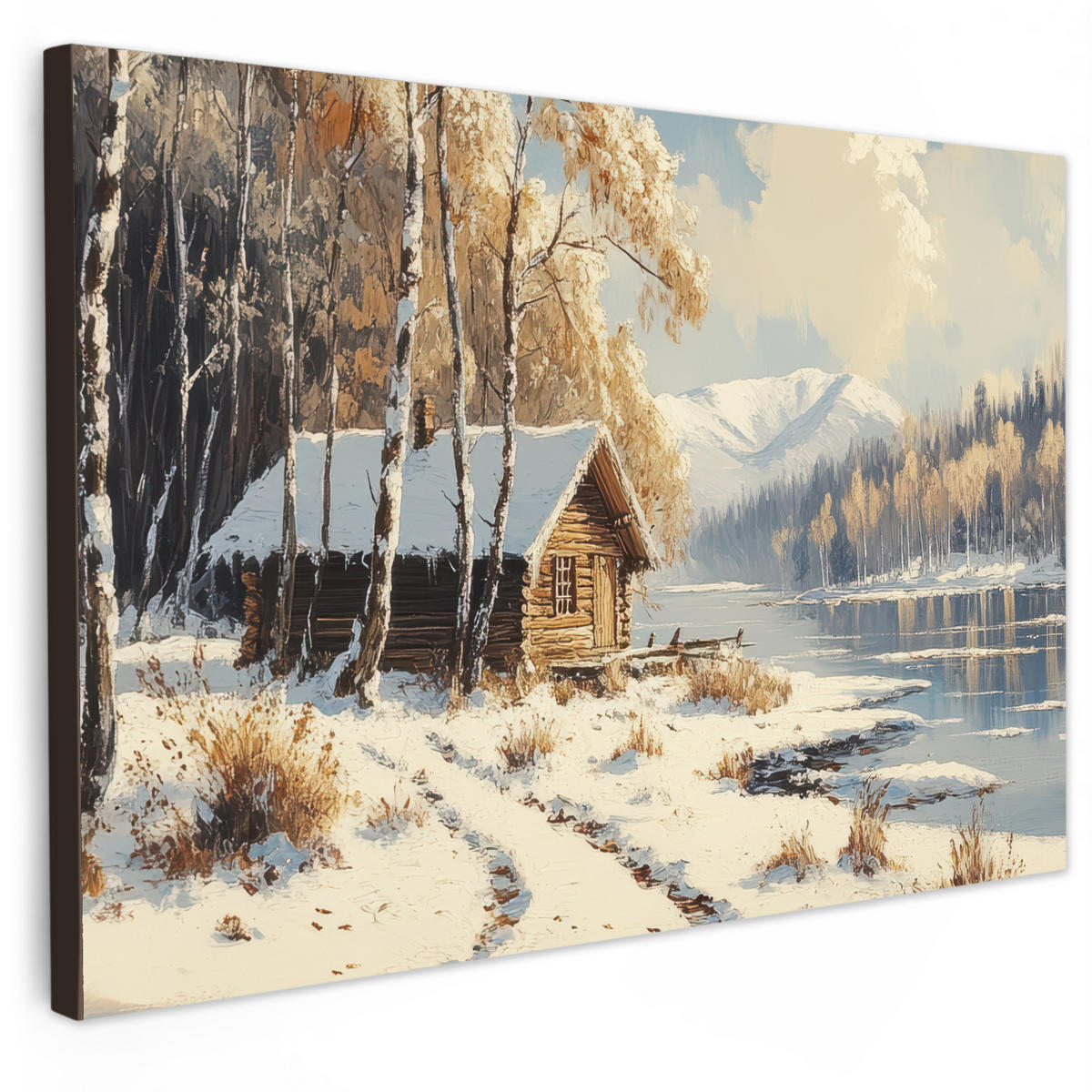 LEINWANDBILD Winter - Schnee - Zuhause - Natur 30x20 cm - Hellbraun, Textil (30/20cm) - MuchoWow