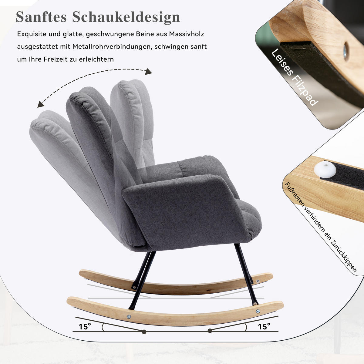 SCHAUKELSTUHL Stoff mit gepolsterter hoher Rückenlehne 80/70/95 cm Grau - Grau, Textil (70/95/80cm) - Redom