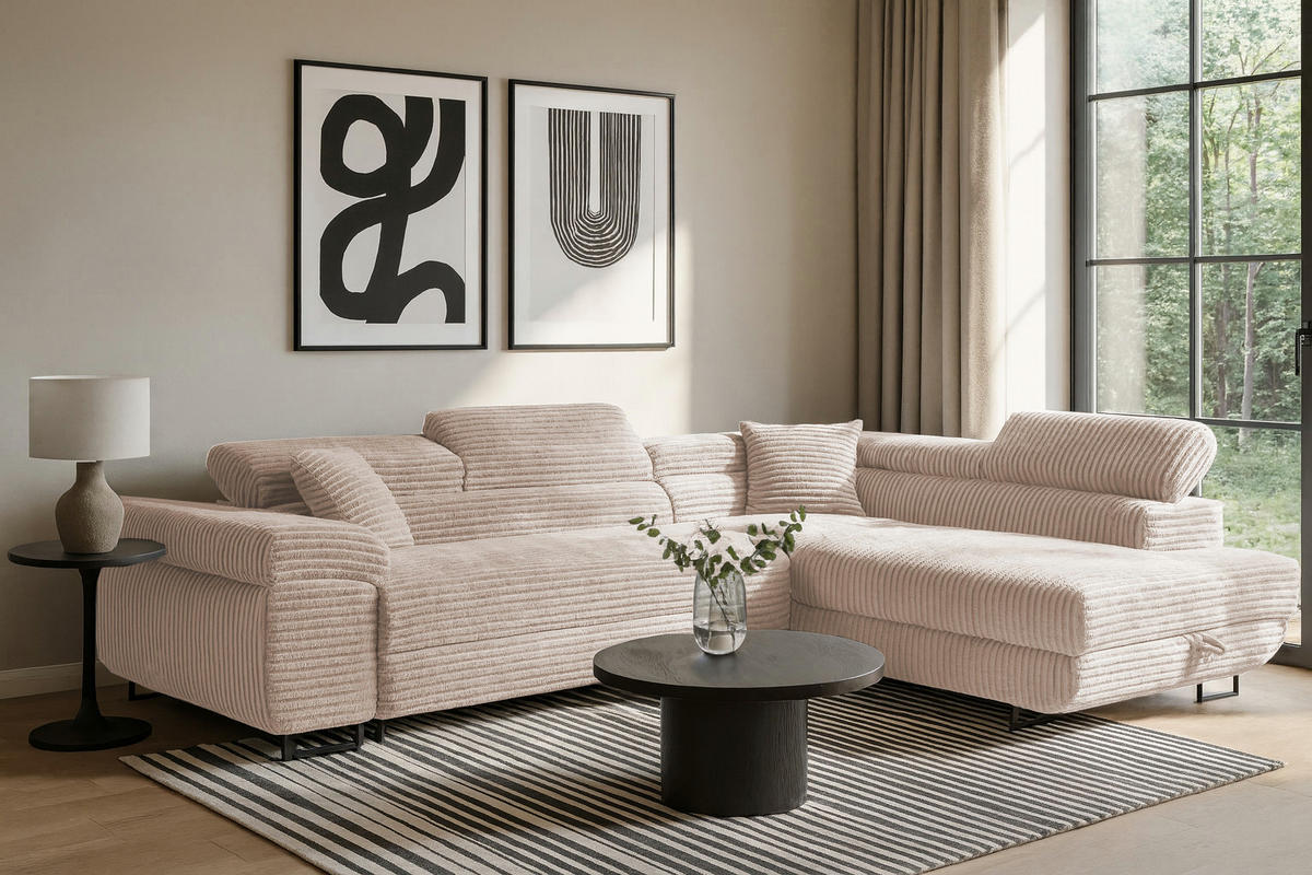ECKSOFA SERENA L Rechts mit Stauraum, Beige - Beige, Textil (205/275cm) - KS Home Concept