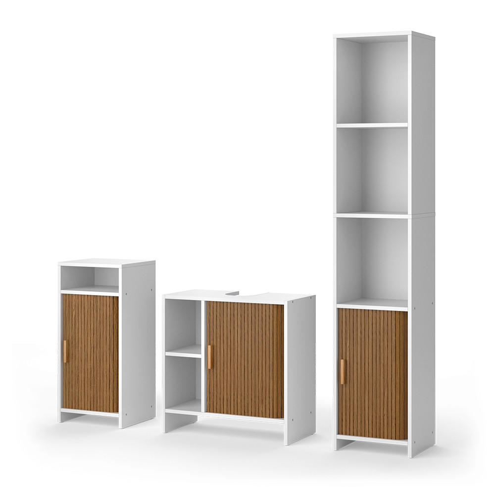 BADMÖBEL-SET Norea, Eiche/Weiß, 3-teilig - Eichefarben/Weiß, Holzwerkstoff (60/60/30cm) - Vicco