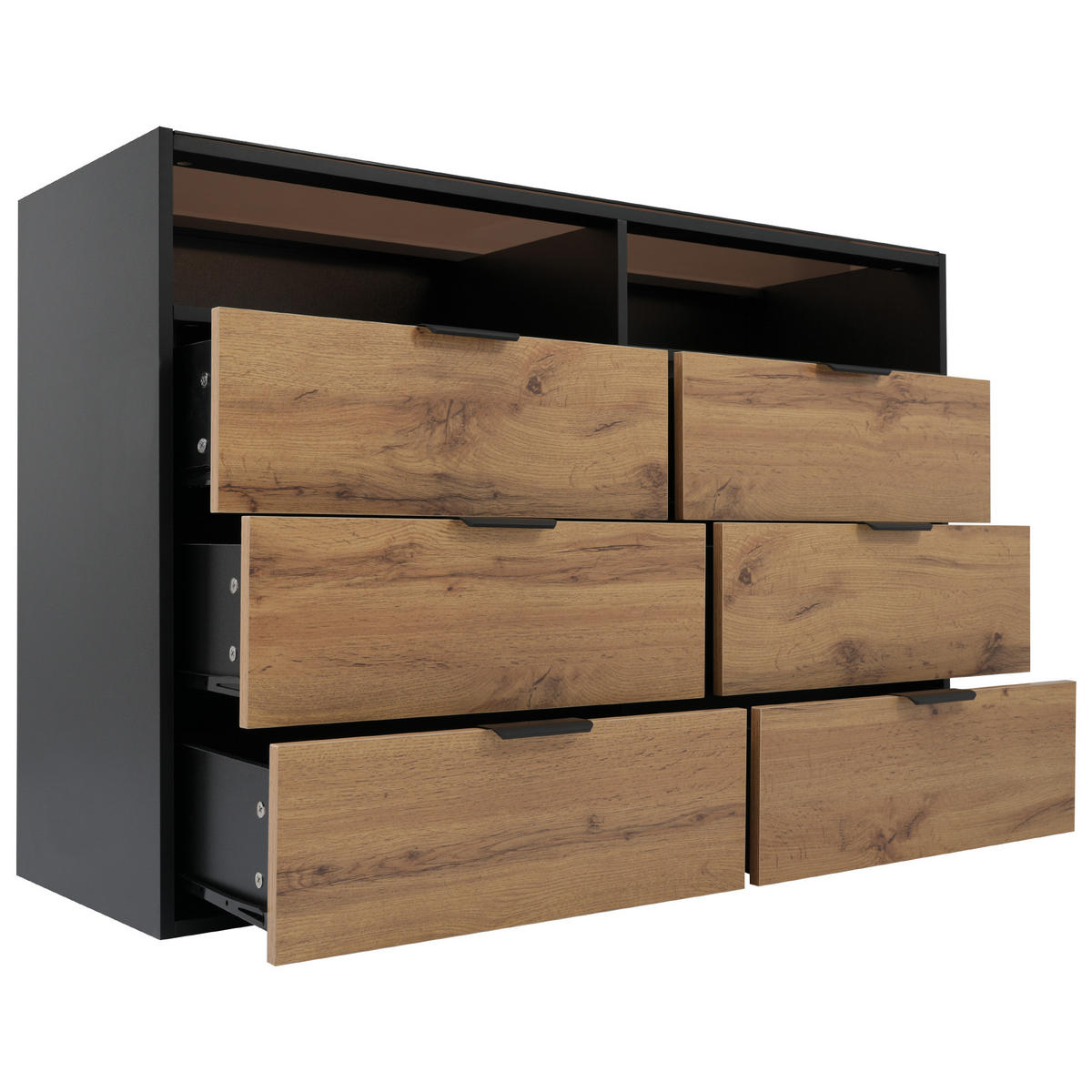 KOMMODE mit 6 Schubladen und 2 Fächern，Eiche - Alteiche, Holzwerkstoff (40/80/120cm) - KOMHTOM