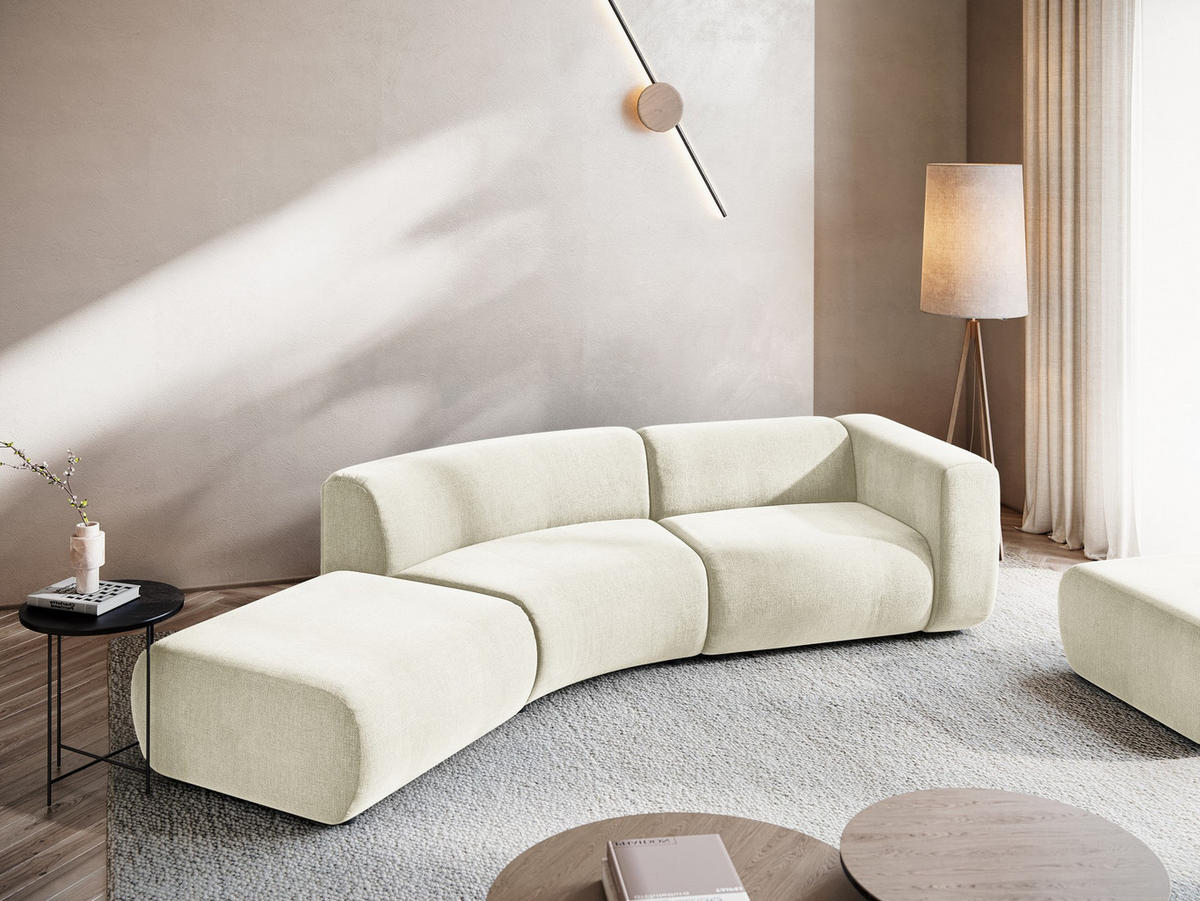 4-SITZER-SOFA Chenille Stoff Beige - Beige/Schwarz, Kunststoff/Textil (335/70/166cm) - Makamii