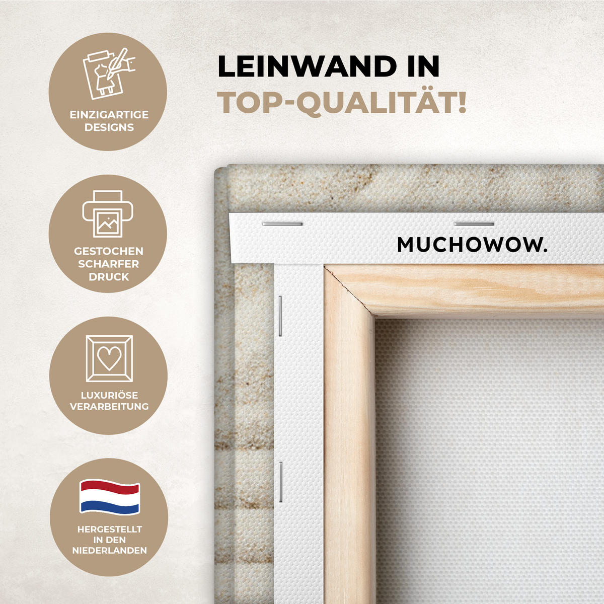 LEINWANDBILD Muster - Abstrakt - Weiß 40x60 cm - Beige, Textil (40/60cm) - MuchoWow