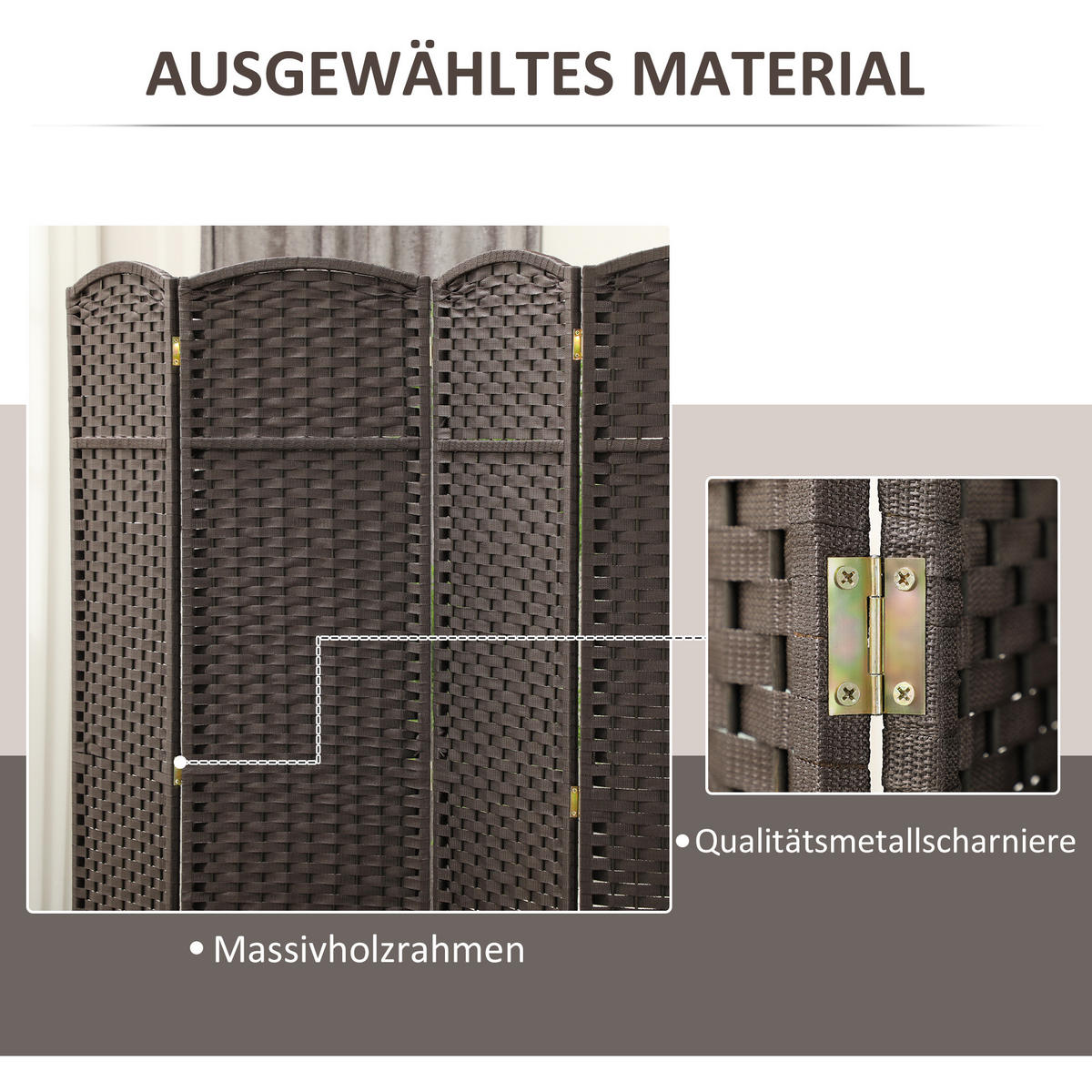 PARAVENT 4-teilig 160 x 170 cm Trennwand aus Kiefernholz Braun - Braun, Holz (1.6/170/160cm) - HOMCOM