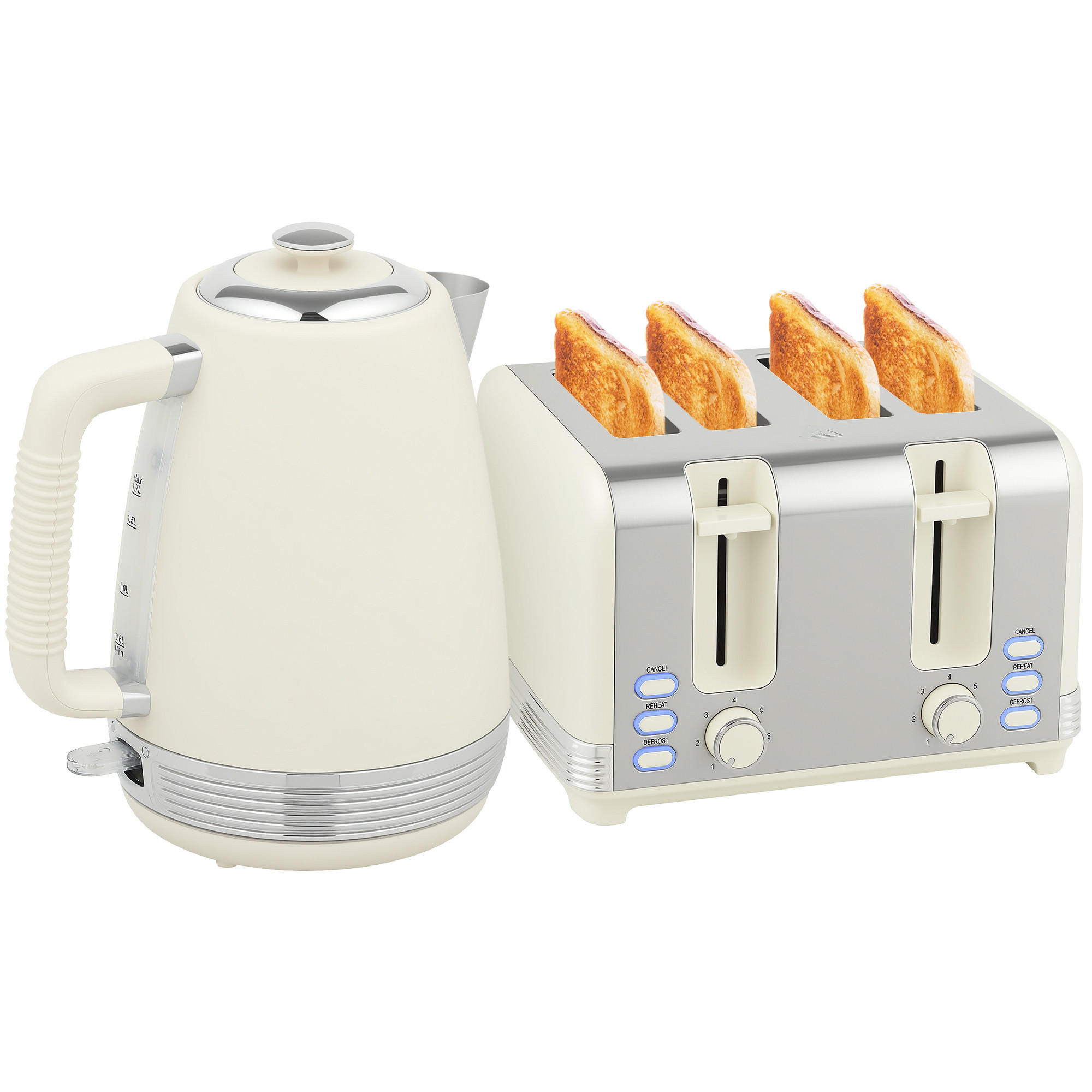 TOASTER mit Wasserkocher DE-07917 Cremeweiß - Creme, Metall (16.5/25.2/21.1cm) - ComfortXL