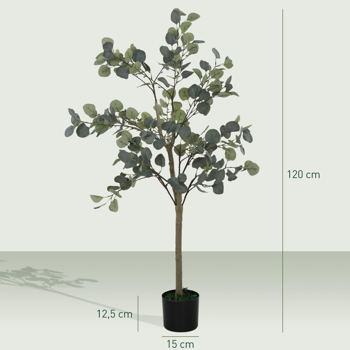 KUNSTPFLANZE, Dekorative künstliche Eukalyptuspflanze 120 cm, 230 Blätter im Topf, für Innen, Grün - Multicolor, Kunststoff (120cm) - FORIOUS
