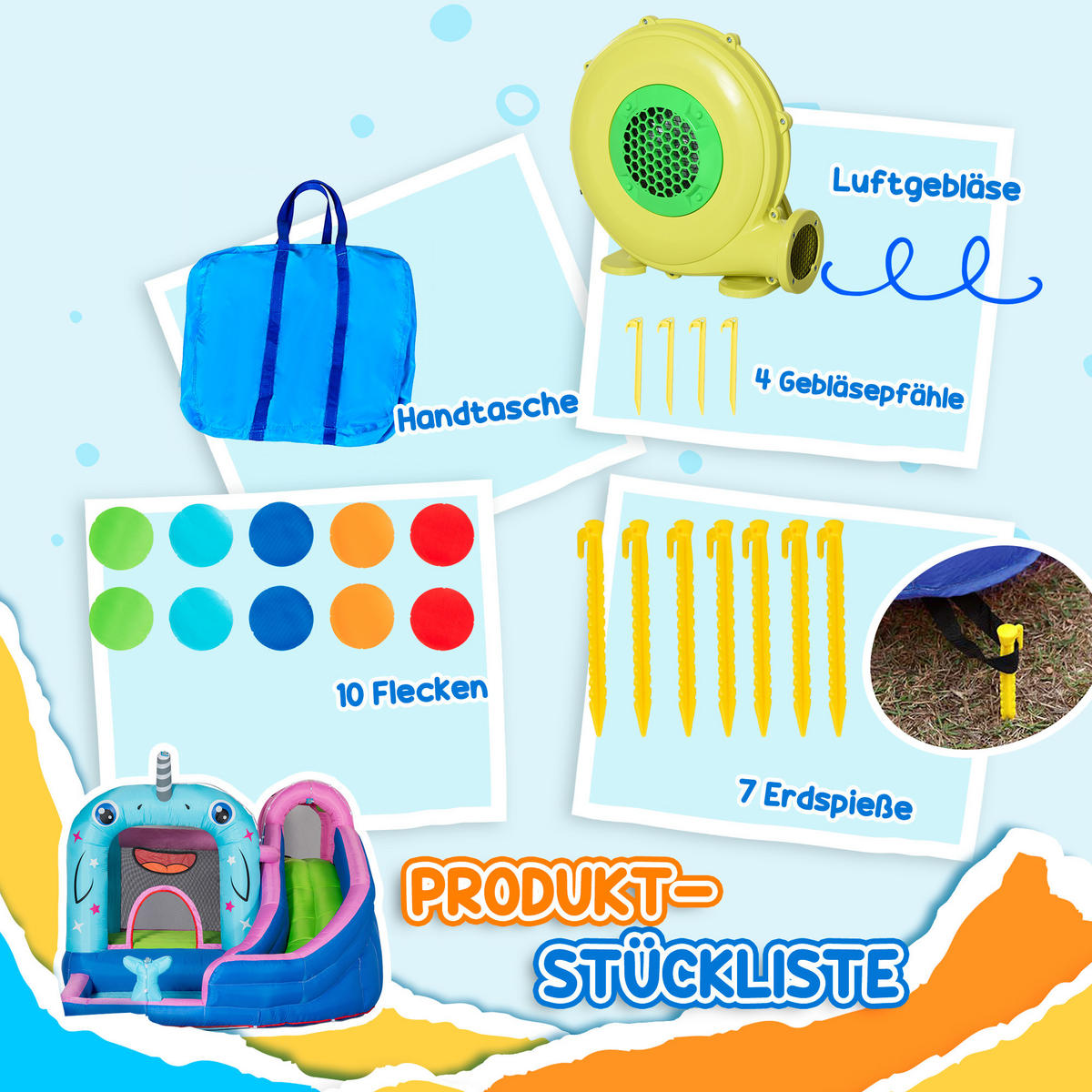 AUFBLASBARE Hüpfburg Spielburg für Outdoor Sprungbereich für Kinder 3-8 Jahre - Multicolor, Kunststoff (280/330cm) - Outsunny