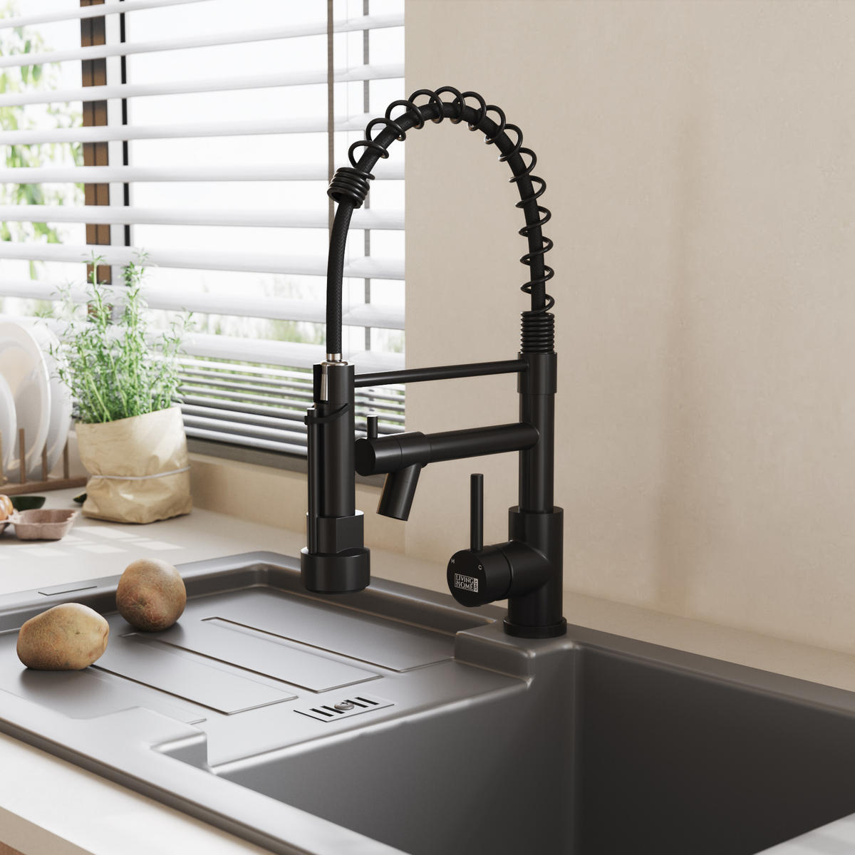 KÜCHENARMATUR Ausziehbar Brausekopf Topffüller Einhandgriff Schwarz - Schwarz, Metall (25.5/43/5cm) - Livingandhome