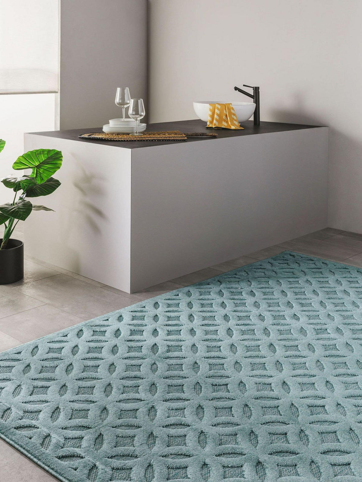OUTDOORTEPPICH Bonte Türkis 160x230 cm - Türkis, Textil (160/1cm) - KUNSTLOFT