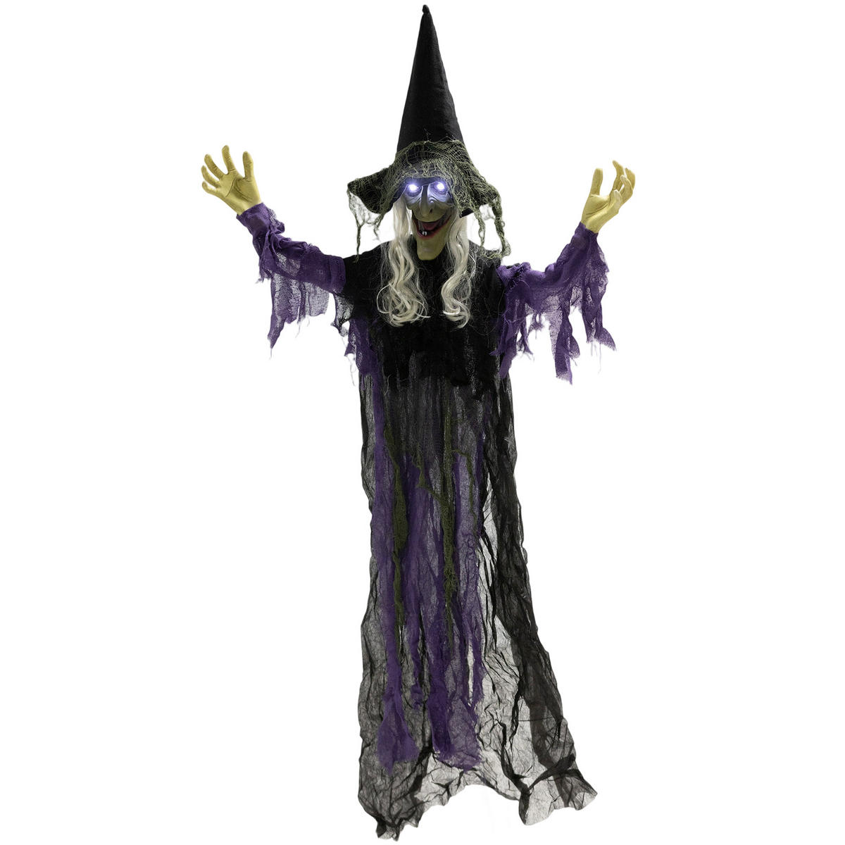 HALLOWEEN-HEXE DE-42117 183 cm hängend mit LED und Sound - Lila/Schwarz, Metall (80/183/15cm) - ComfortXL