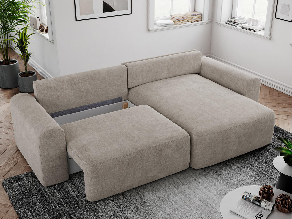 ECKSOFA NELSON Beige Struktur - Beige/Schwarz, Kunststoff/Textil (274/152cm) - MKS
