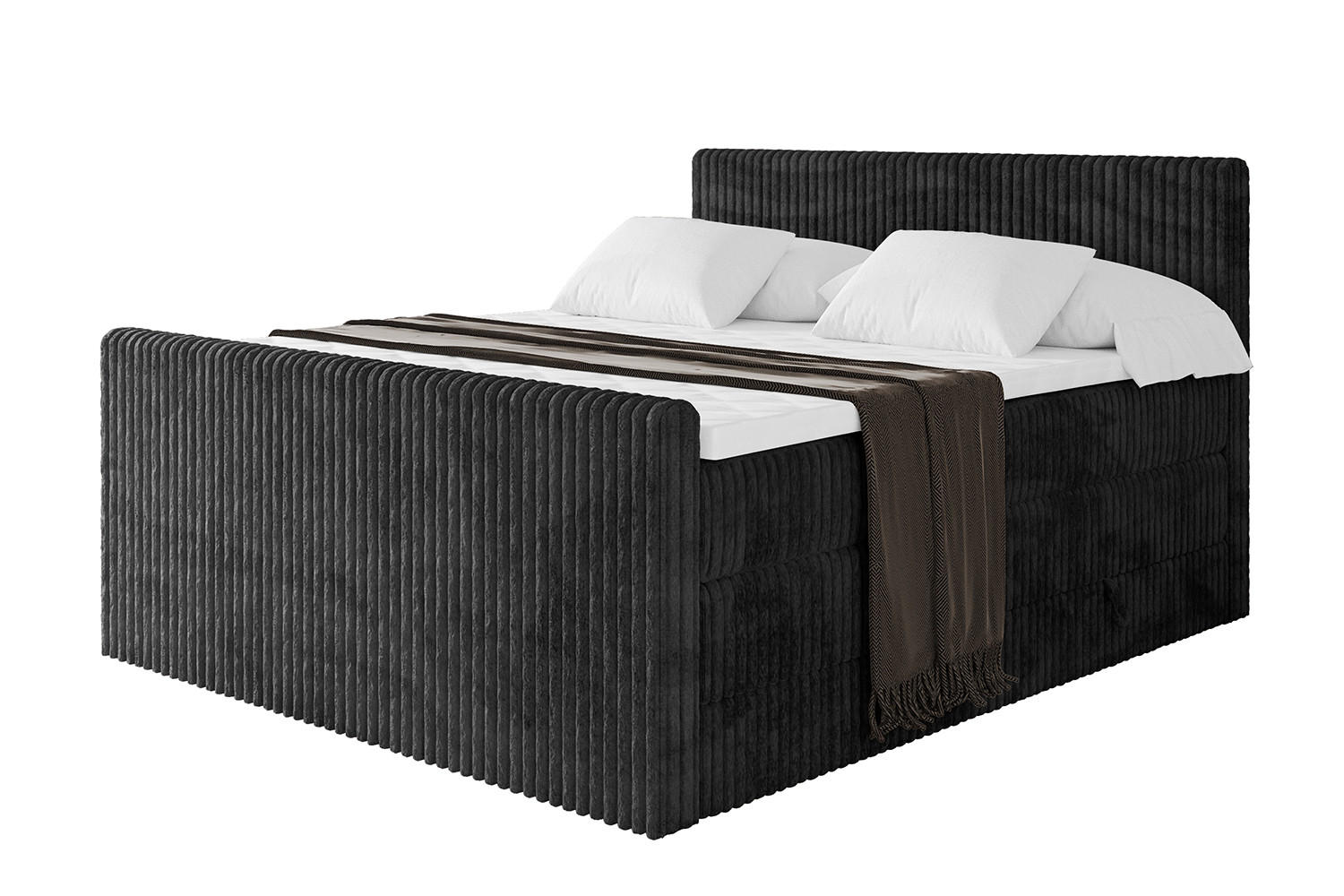 BOXSPRINGBETT mit Matratze H3|H4 und Lattenrost - TOLO-Z KING 120x200 Cord - Schwarz - Schwarz, Holzwerkstoff (120/200cm) - ALTDECOR