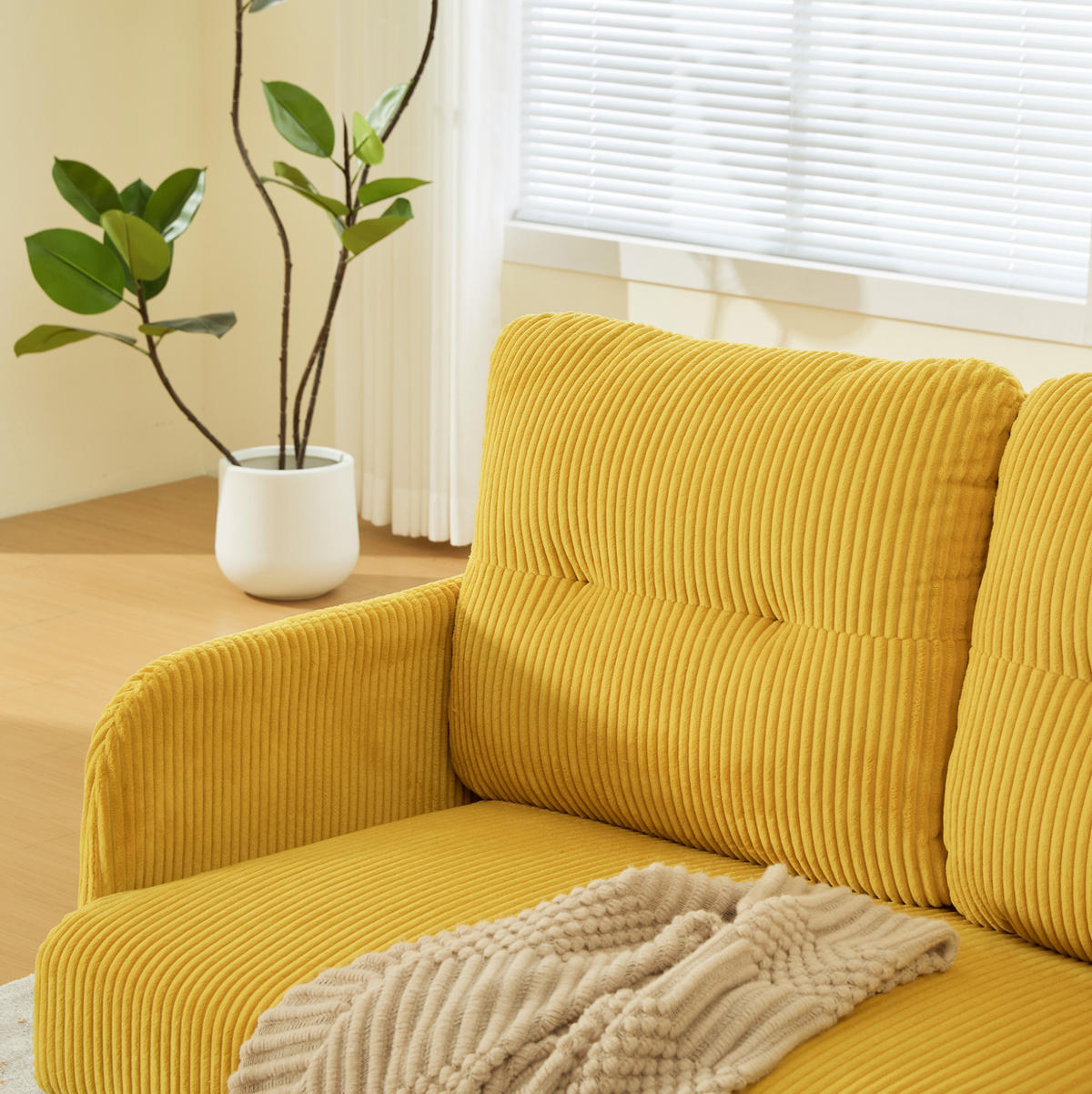 SOFA 3-Sitzer mit Seitentasche 171 x 72 x 80 cm Cord Gelb - Gelb, Textil (171/80/72cm) - IVMEU