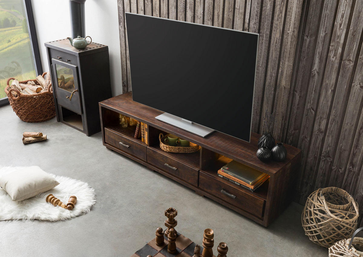 TV-BOARD Akazie 175x40x47 dunkelbraun lackiert BARK #217 - Dunkelbraun, Holz (175/47/40cm) - Massivmoebel24