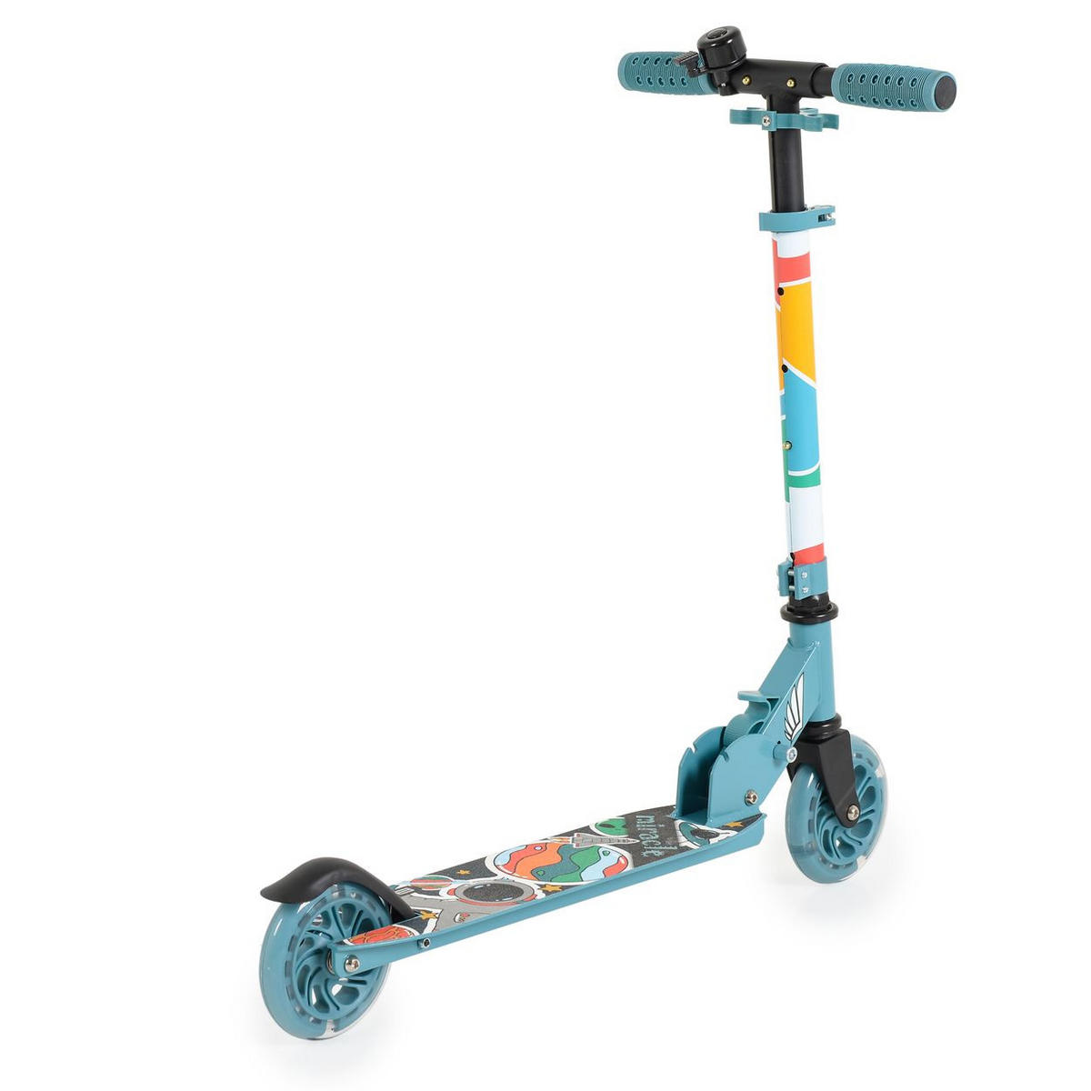 KINDERROLLER Miracle blau LED-PU-Räder ABEC-7 Klingel Höhe einstellbar - Blau, Metall (45/10/78cm)
