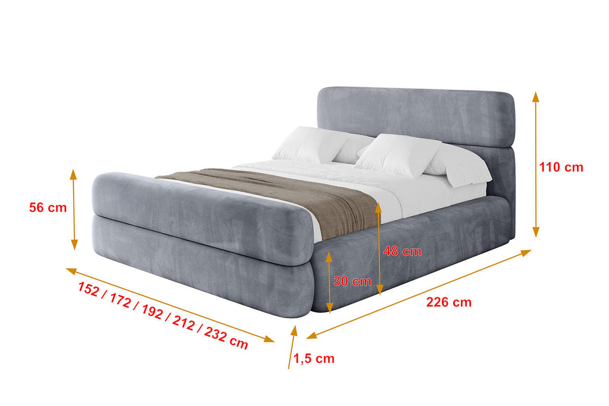 POLSTERBETT mit Bettkasten, Fußteil und Lattenrost, Boxbett mit Matratze H3/H4 - ENORA-Z 120x200 Grau - Grau, Holzwerkstoff/Textil (120/200cm) - ALTDECOR
