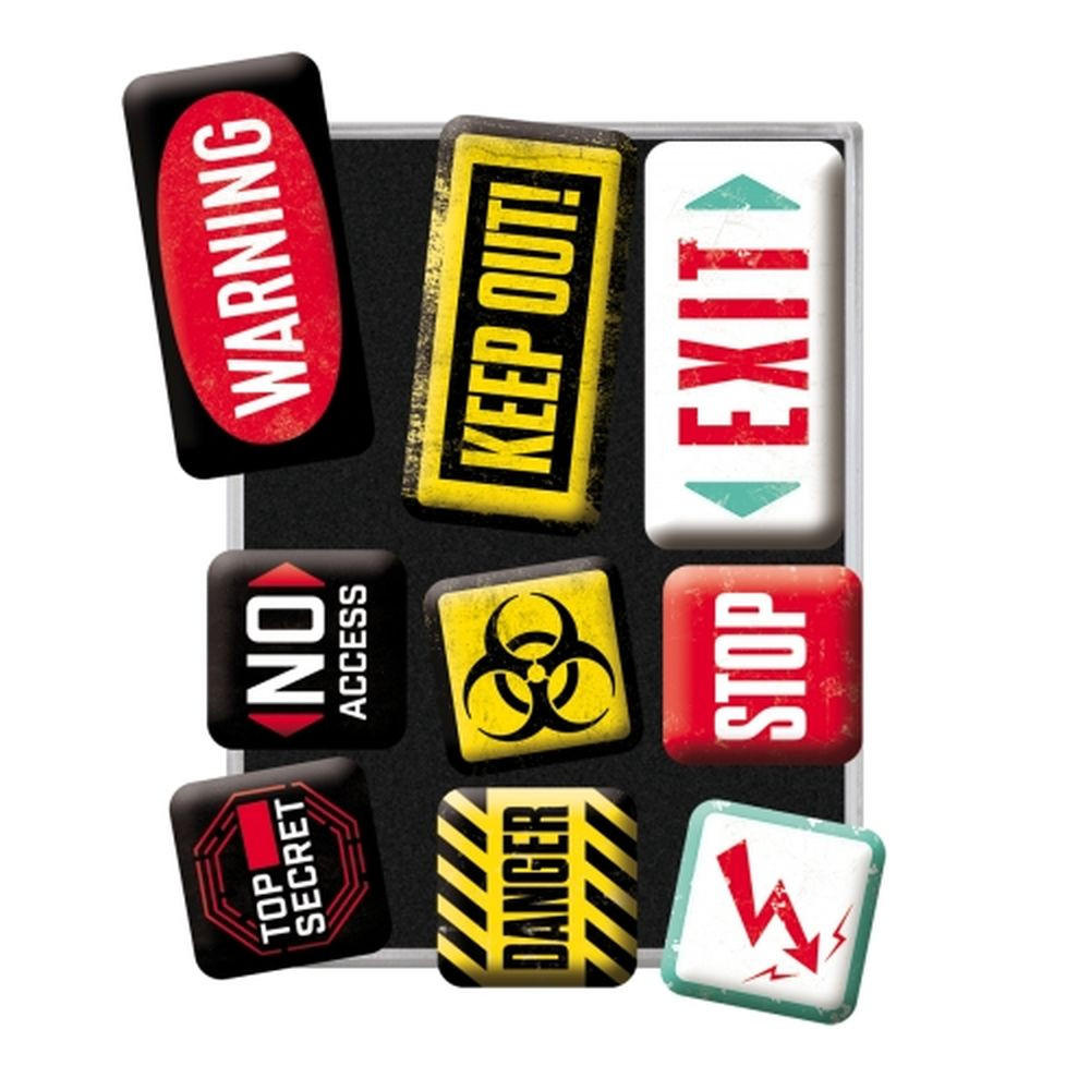 MAGNETSET 9-teilig Achtung Warning - Multicolor, Metall (7/9/2cm) - Nostalgic-Art
