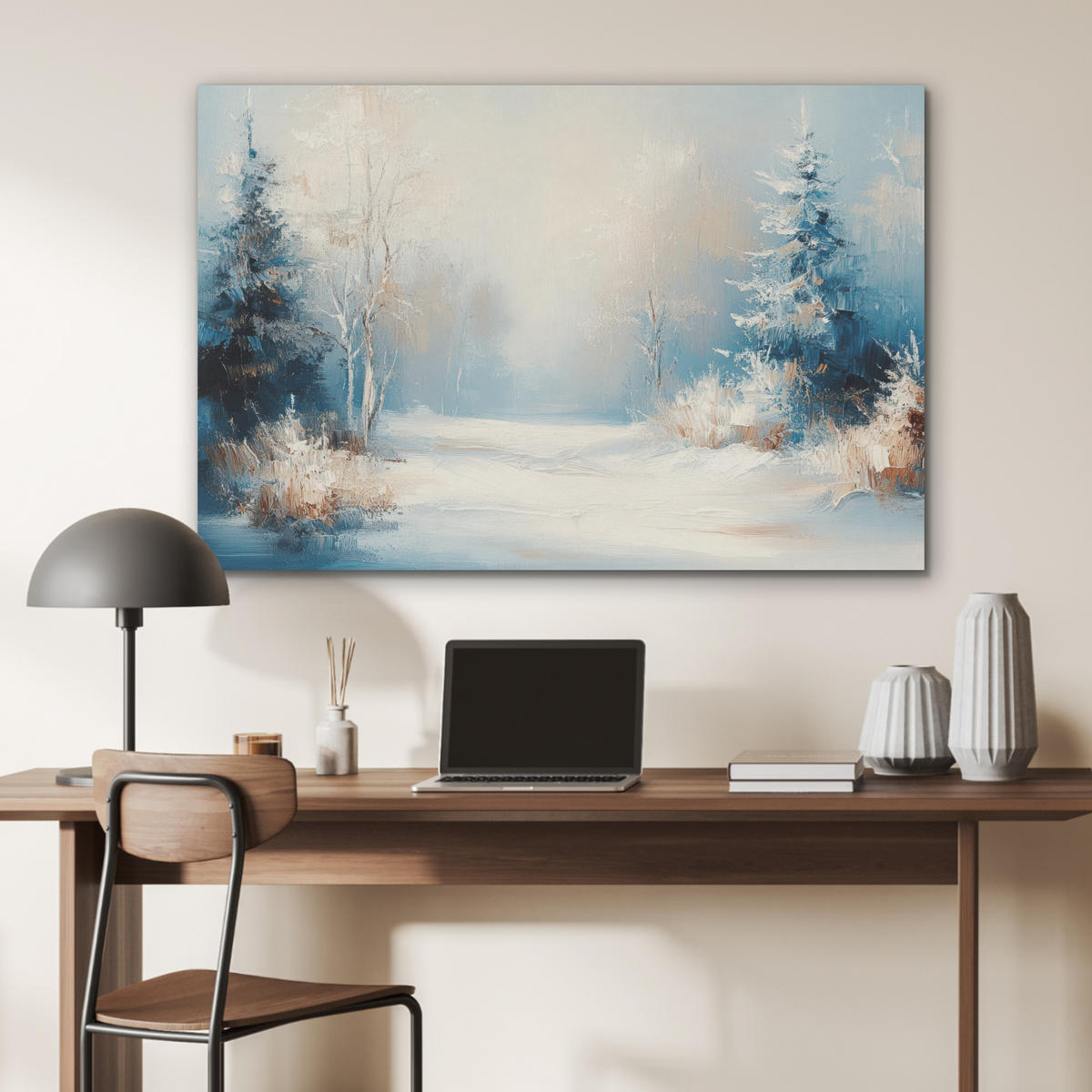 AKUSTIKPANEEL Wald - Winter - Natur - Abstrakt - Schnee 100x70 cm - Weiß, Textil (100/0.9/70cm) - MuchoWow