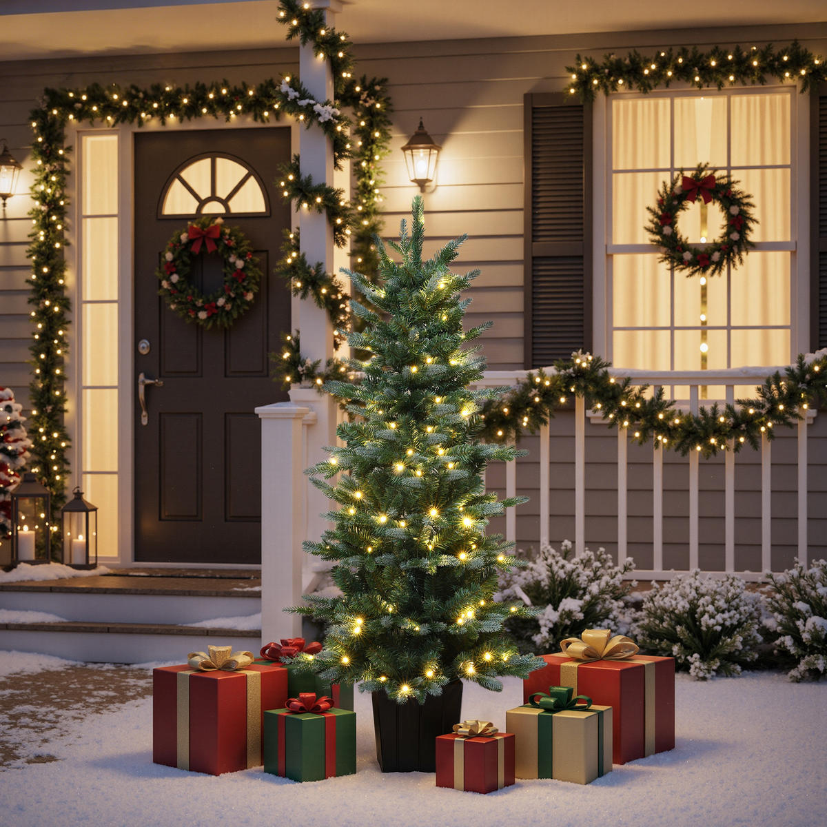 KÜNSTLICHER Weihnachtsbaum 140 cm mit Beleuchtung und Topf - Grün, Kunststoff (140cm) - Hometopia