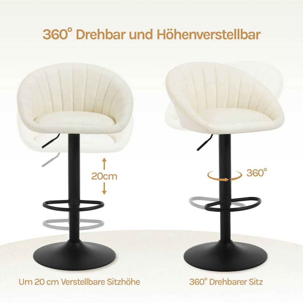 BARHOCKER Kunstleder, Metall, Beige - Beige/Schwarz, Kunststoff/Metall (53/83/45cm) - Woltu