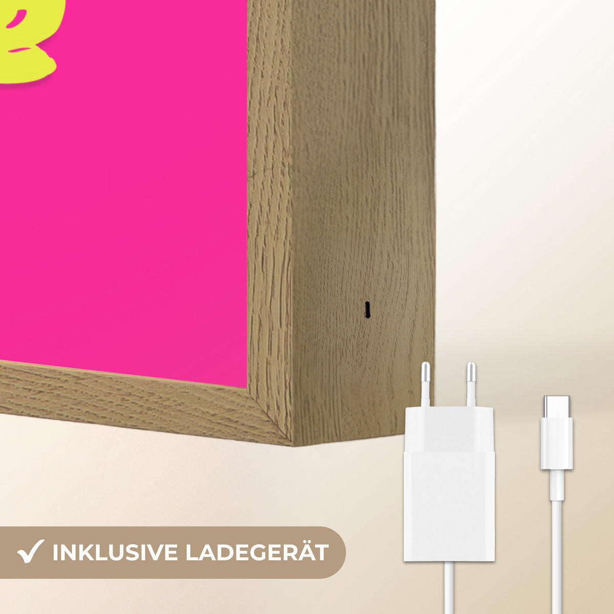 NÁSTĚNNÁ LAMPA S AKUMULÁTOREM Citace - Retro - Pink 30x40 cm - růžová, kompozitní dřevo (30/40/8cm) - OnlyWow