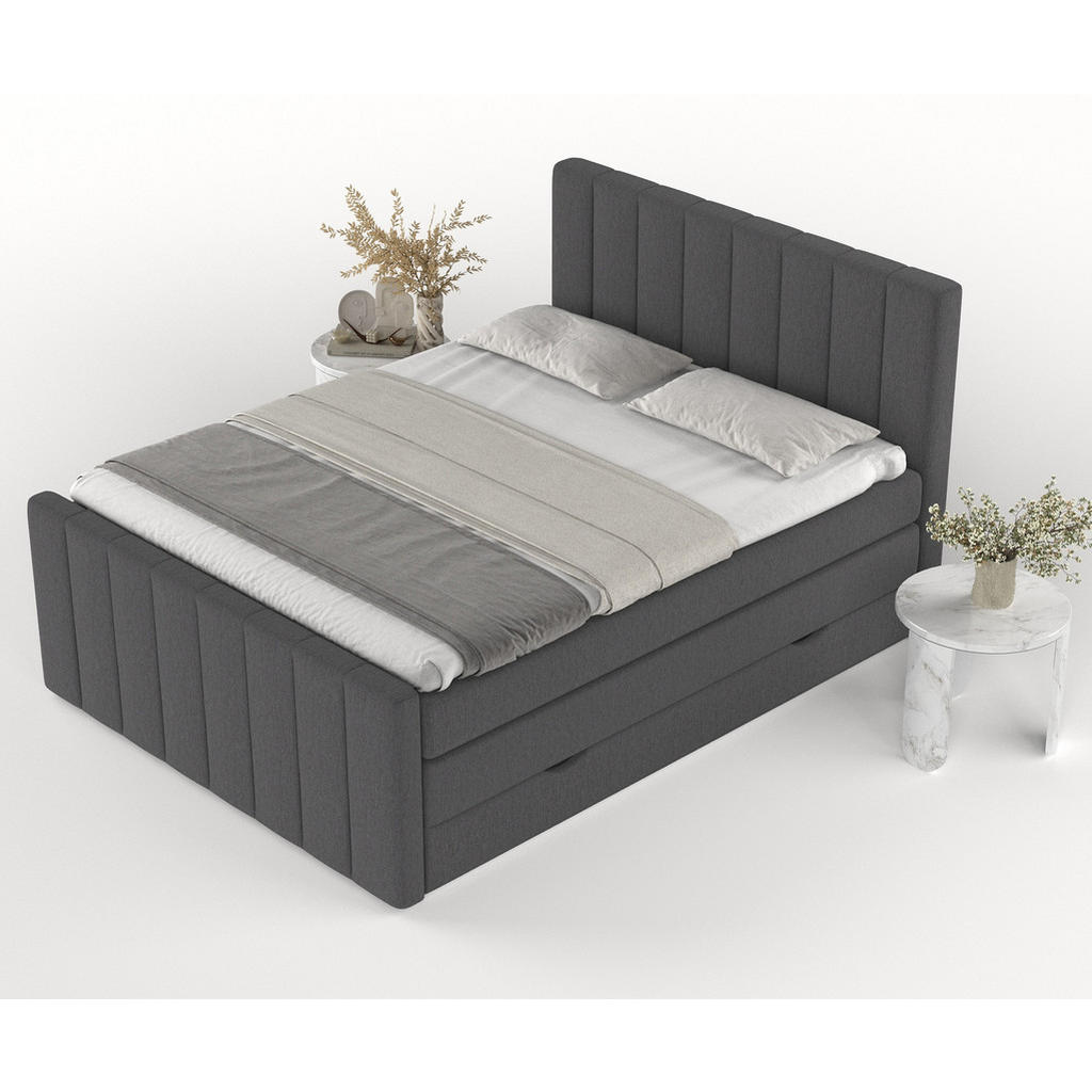 Thumbnail - Maison de Reve Boxspringbett, Anthrazit, Textil, Buche, Kiefer, H3, Höhe ca. 37 cm, Rechteckig, 160x200 cm, Oeko-Tex® St...