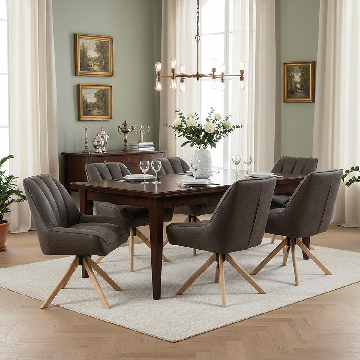 DREHSTUHL Mika-Leon 2er-Set - Honigeiche/Taupe, Eichenholz/Holz (60/88/68cm) - DUBI Möbel