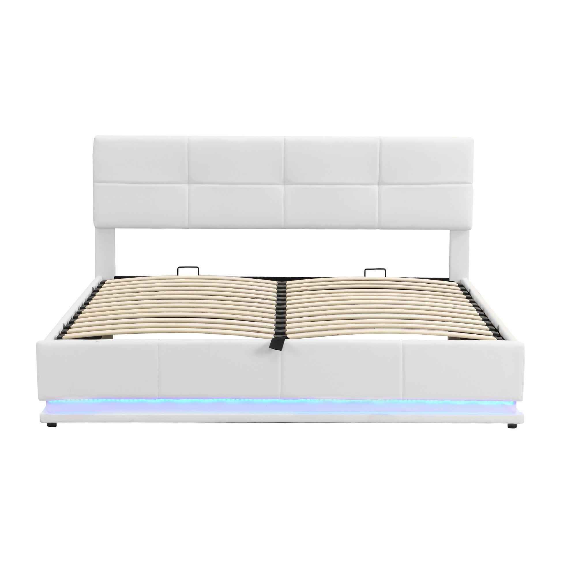 POLSTERBETT mit LED-Beleuchtung 180/200 cm mit Bettkasten & höhenverstellbarem Kopfteil - Weiß, Textil (180/200cm) - BEAOK