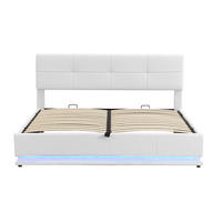 POLSTERBETT mit LED-Beleuchtung 180/200 cm mit Bettkasten & höhenverstellbarem Kopfteil - Weiß, Textil (180/200cm) - BEAOK
