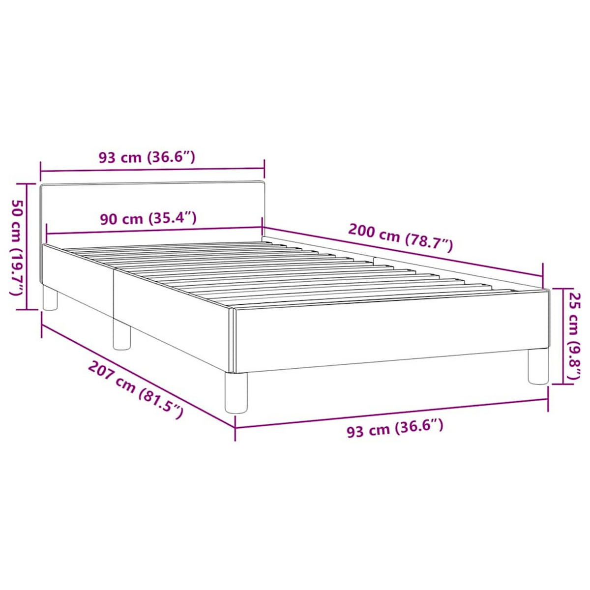 BETTGESTELL Mit Kopfteil Ohne Matratze Grau 90/200 Cm - Grau, Leder/Holzwerkstoff (90/200cm) - vidaXL