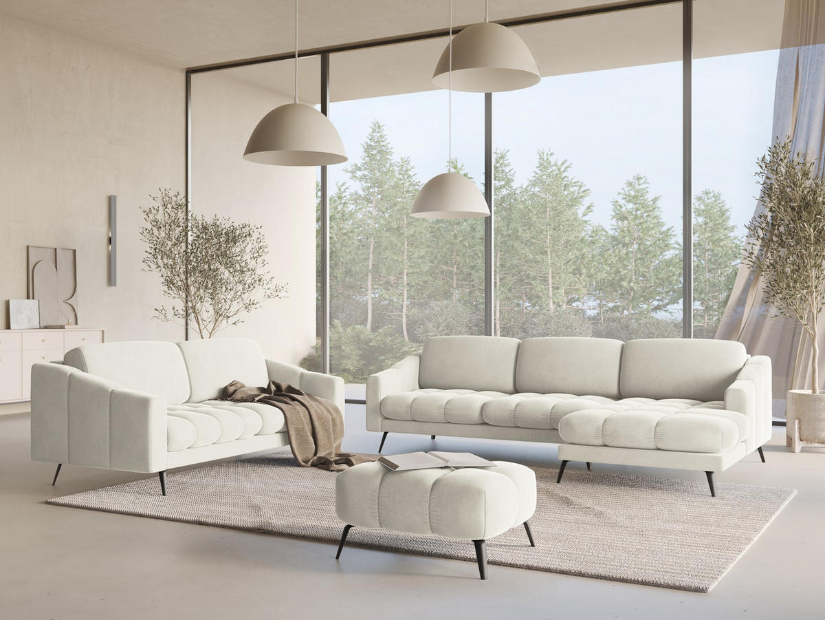 ECKSOFA Rechts Samt Stoff Beige - Beige/Creme, Textil/Metall (264/160cm) - Makamii