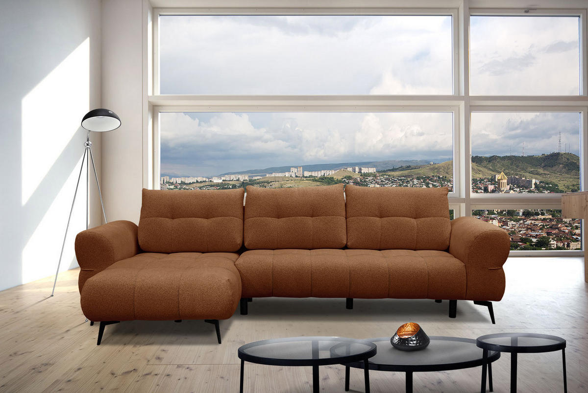 ECKSOFA SALVINI 4-Sitzer, dunkelorange - Dunkelorange/Schwarz, Holzwerkstoff/Textil (158/292cm) - Courtois Laville