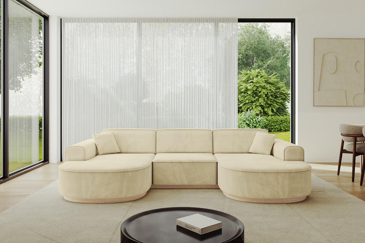WOHNLANDSCHAFT MARI-U1-v1 - 303x171x83 cm Beige Velours - Beige, Holzwerkstoff/Textil (303/83/171cm) - ALTDECOR