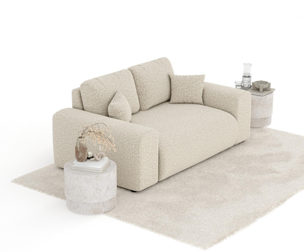 2-SITZER-SOFA Zanzibar Beige Plüschstoff - Beige/Schwarz, Holz/Holzwerkstoff (178/79/108cm) - Maison de Reve